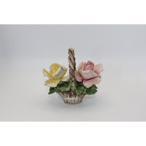 Vintage Capodimonte Porcelain Floral Basket Handcrafted Roses with Crown N Mark